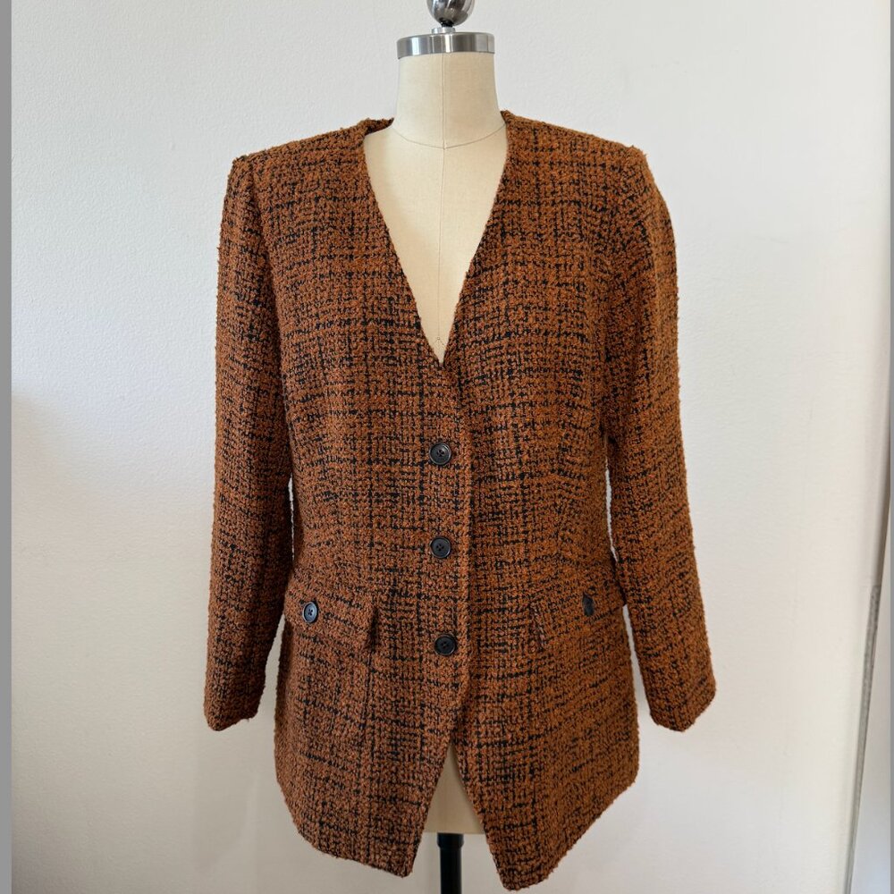 Orange/Black Vintage Boucle V-Neck Jacket  - Linea Louis Dell'olio - vintage US8